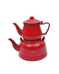 Nurgaz Campout Emaye Çaydanlık Set - Kırmızı